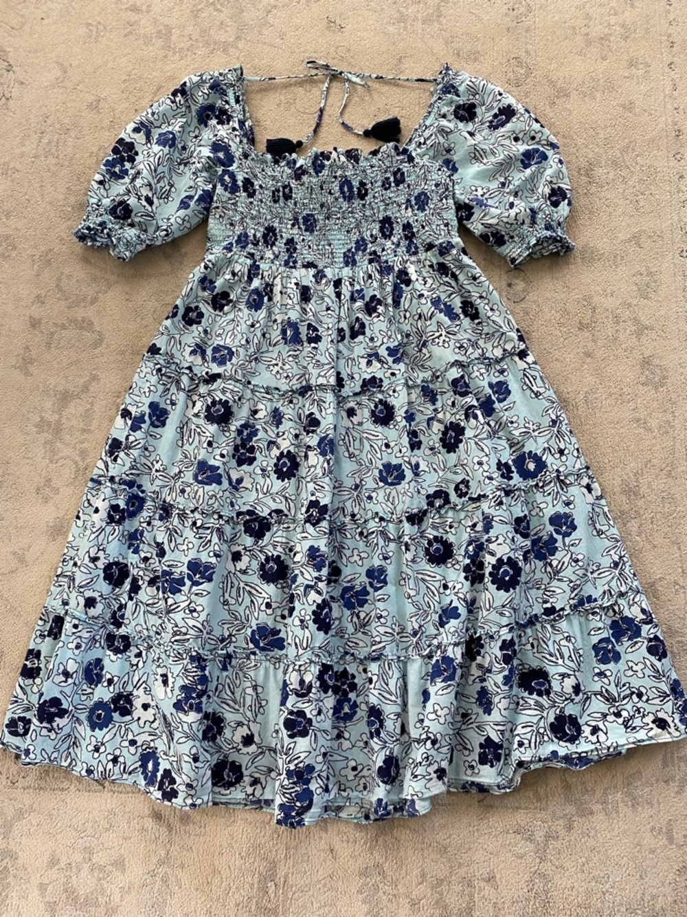 Ro's Garden Venus Midi Dress Benjamin Blue Floral Large Cotton Cottagecore - Picture 2 of 13
